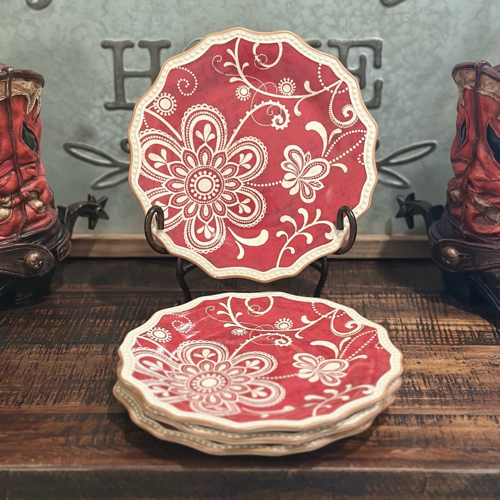 Set of 4 Pier 1 Retired Maribeth 8.5” Stoneware Salad Scalloped Plates